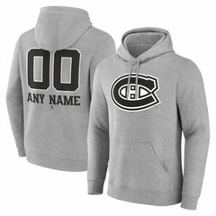 Montreal Canadiens Big & Tall Personalized Name & Number Monochrome Pullover Hoodie Gray
