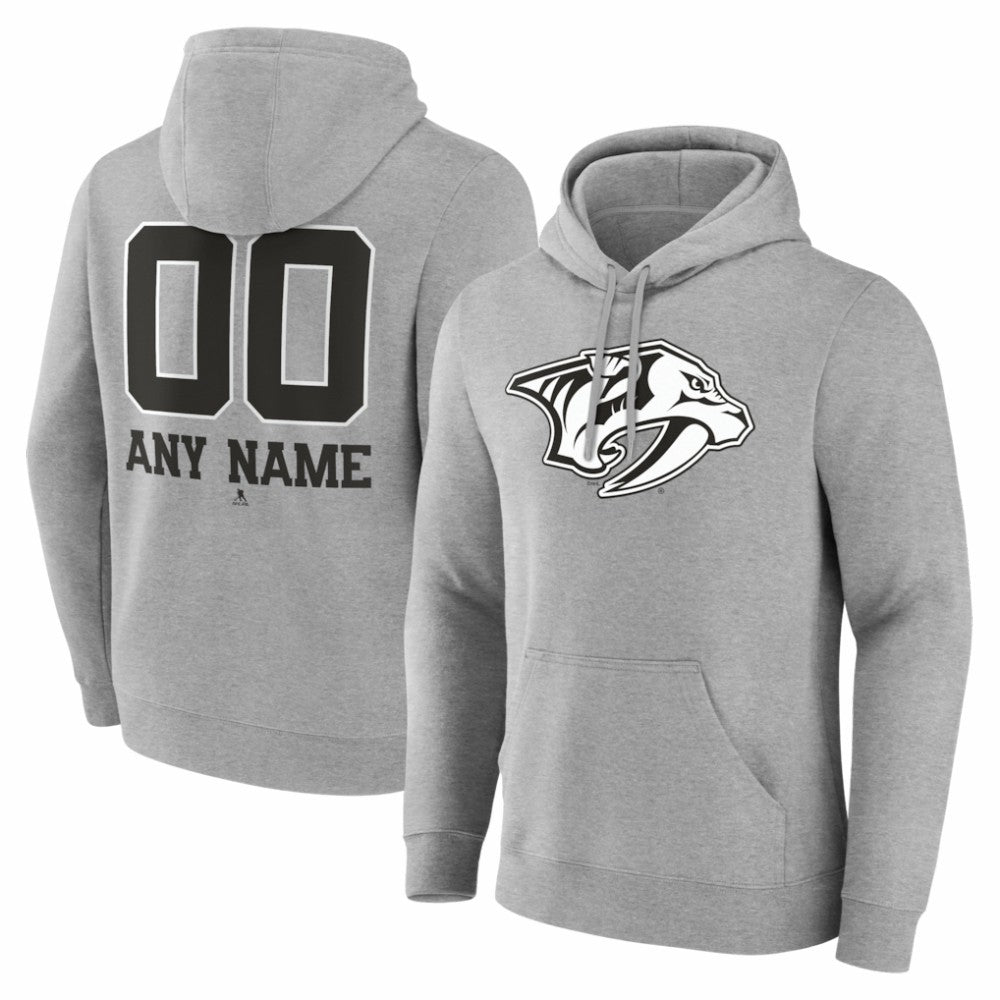 Nashville Predators Big & Tall Personalized Name & Number Monochrome Pullover Hoodie Gray