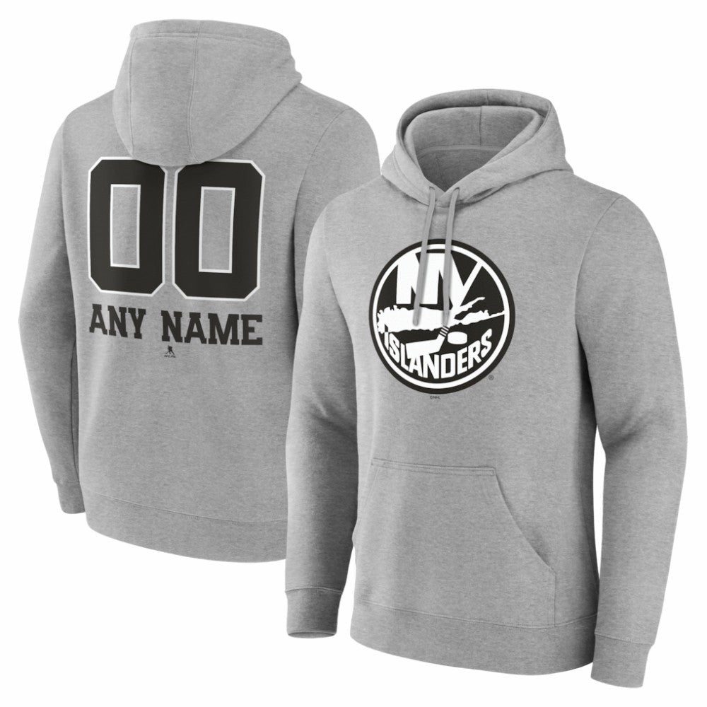 New York Islanders Big & Tall Personalized Name & Number Monochrome Pullover Hoodie Gray