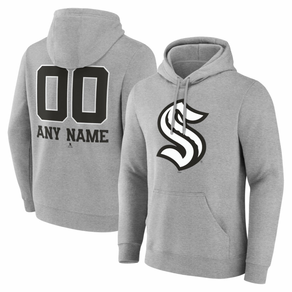 Seattle Kraken Big & Tall Personalized Name & Number Monochrome Pullover Hoodie Gray