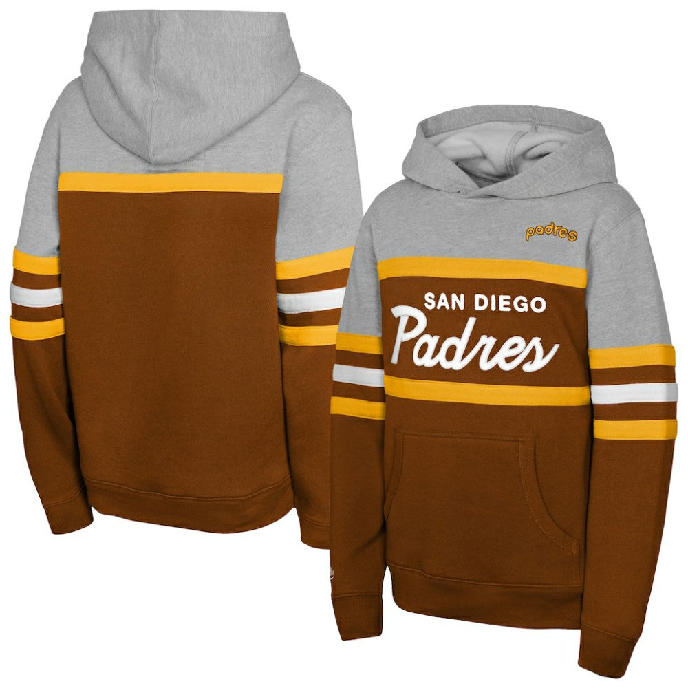 San Diego Padres Youth Cooperstown Head Coach Pullover Hoodie - Brown/Grey | Mitchell & Ness