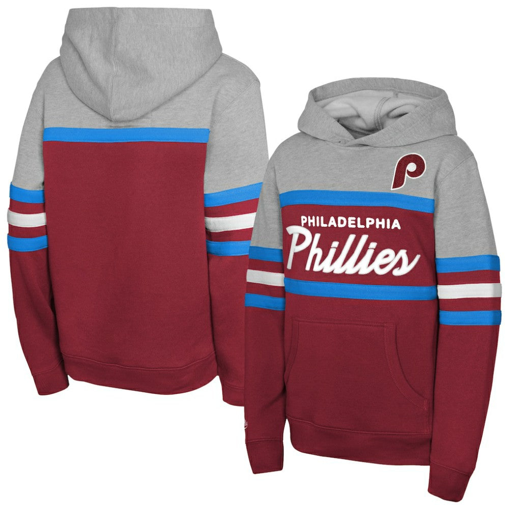 Philadelphia Phillies Youth Cooperstown Head Coach Pullover Hoodie - Red/Grey | Mitchell & Ness