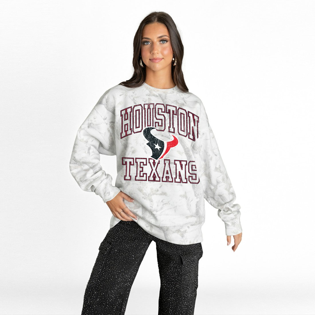 Houston Texans Gameday Couture Women's Whiteout Oversized Premium Fleece Sweatshirt - Arctic Camo sale