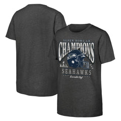 Seattle Seahawks Youth Super Bowl LX Champions Prestigious Run Helmet T-Shirt - Charcoal sale