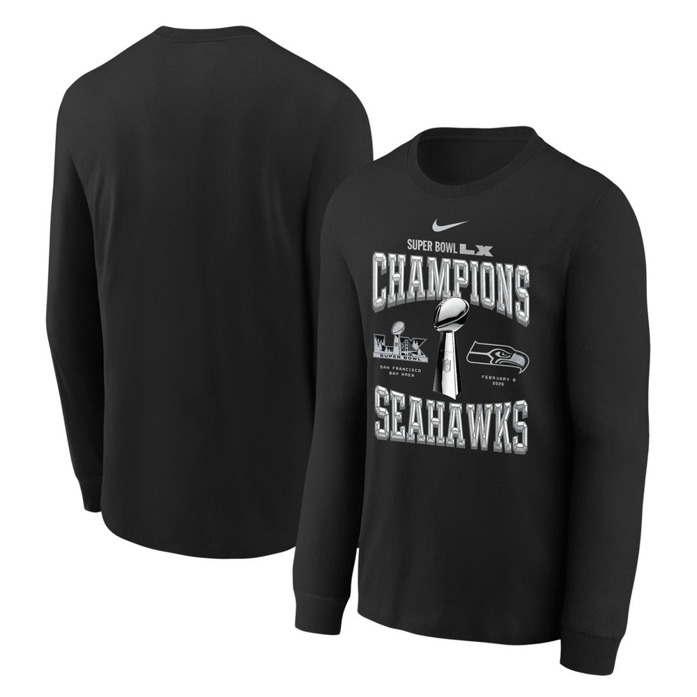 Seattle Seahawks Youth Super Bowl LX Champions Locker Room Trophy Collection Long Sleeve T-Shirt - Black | Nike on sale