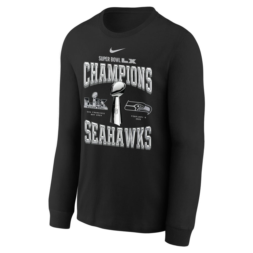 Seattle Seahawks Youth Super Bowl LX Champions Locker Room Trophy Collection Long Sleeve T-Shirt - Black | Nike on sale