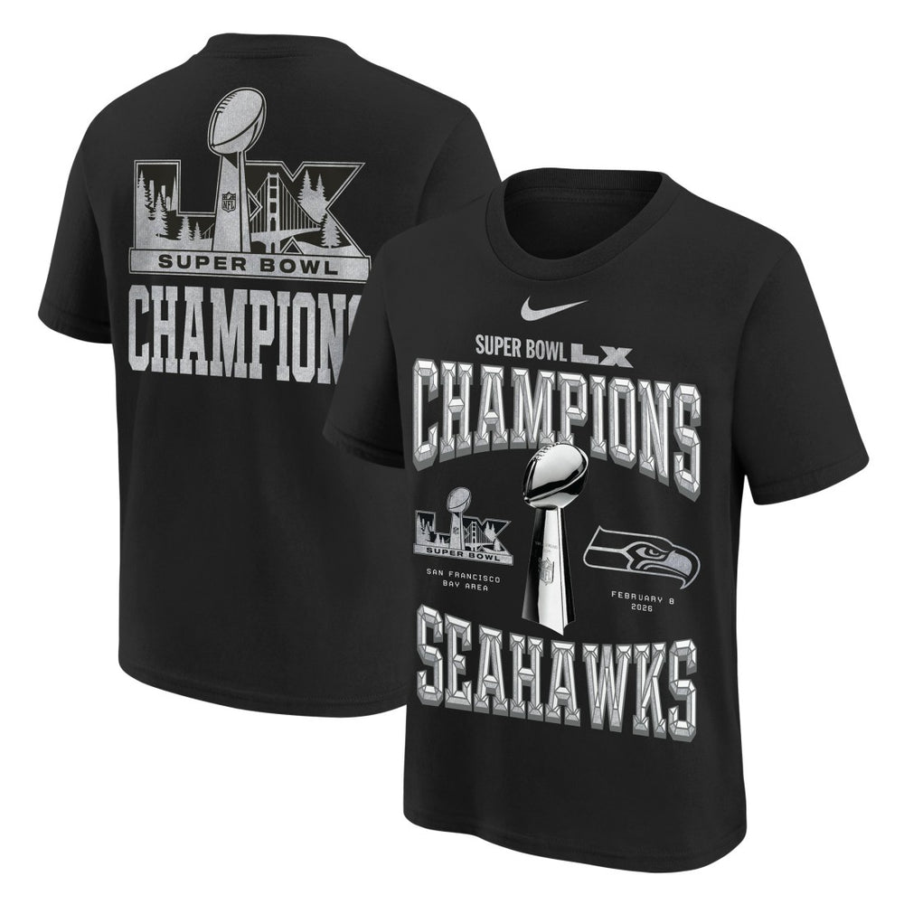 Seattle Seahawks Youth Super Bowl LX Champions Locker Room Trophy Collection Authentic T-Shirt - Black | Nike discount