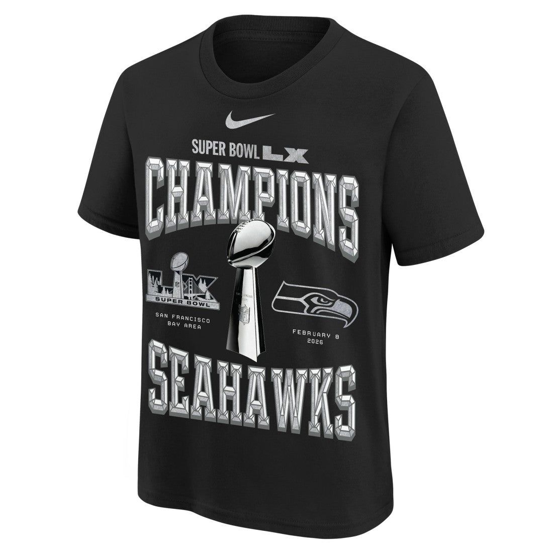 Seattle Seahawks Youth Super Bowl LX Champions Locker Room Trophy Collection Authentic T-Shirt - Black | Nike discount