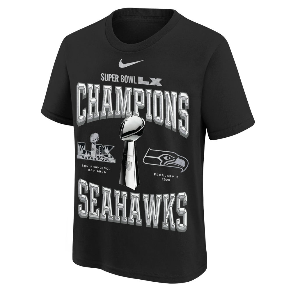 Seattle Seahawks Youth Super Bowl LX Champions Locker Room Trophy Collection Authentic T-Shirt - Black | Nike discount