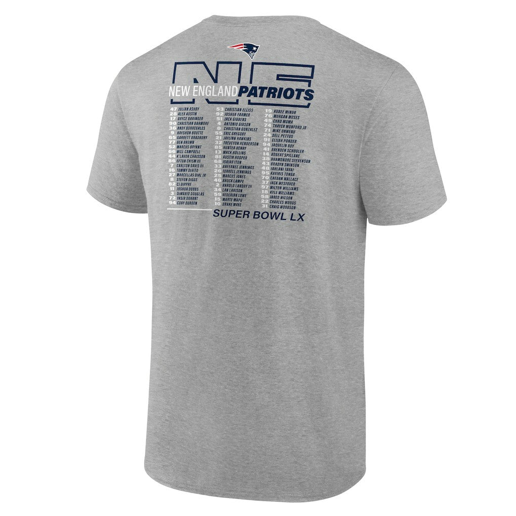 New England Patriots Super Bowl LX Big & Tall Roster T-Shirt - Heather Gray cheap