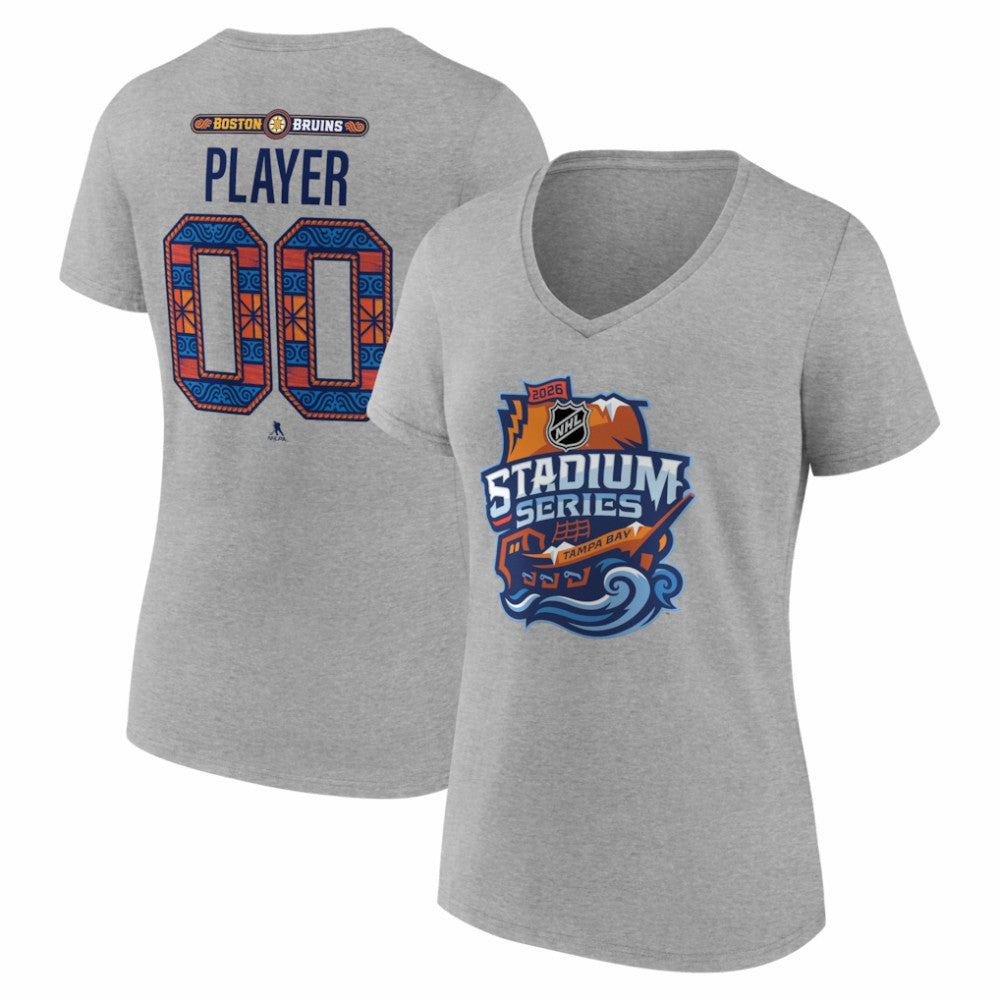 Boston Bruins Women's 2026 NHL Stadium Series Personalized Name & Number V-Neck T-Shirt Gray