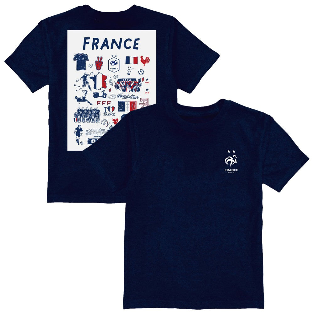 France National Team Vive La Fete Youth Impressions Artwork T-Shirt - Navy sale