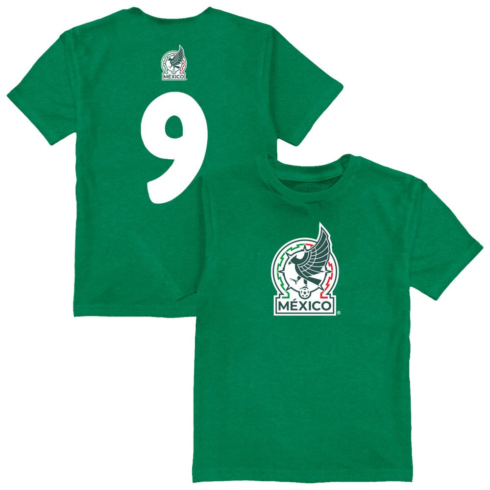 Raúl Jiménez Mexico National Team Vive La Fete Youth Player Name & Number Color Badge T-Shirt - Green online