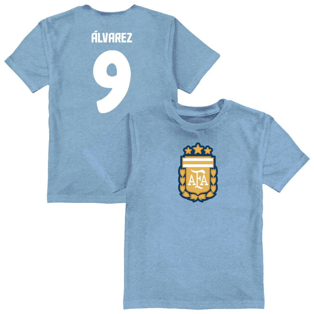 Julián Álvarez Argentina National Team Vive La Fete Youth Player Name & Number Color Badge T-Shirt - Light Blue outlet