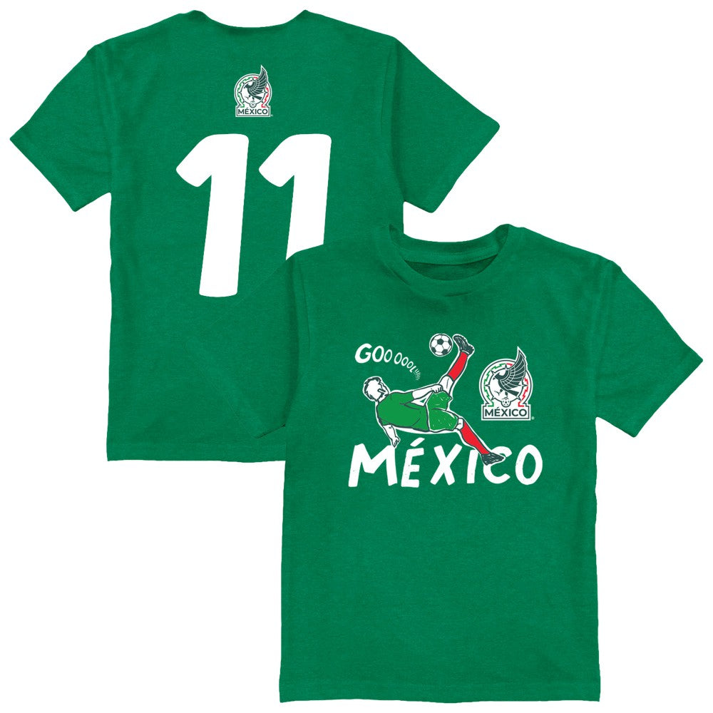 Santiago Gimenez Mexico National Team Vive La Fete Youth Player Name & Number Chilena Style T-Shirt - Green on sale