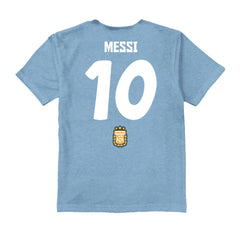 Lionel Messi Argentina National Team Vive La Fete Youth Player Name & Number Chilena Style T-Shirt - Light Blue for sale