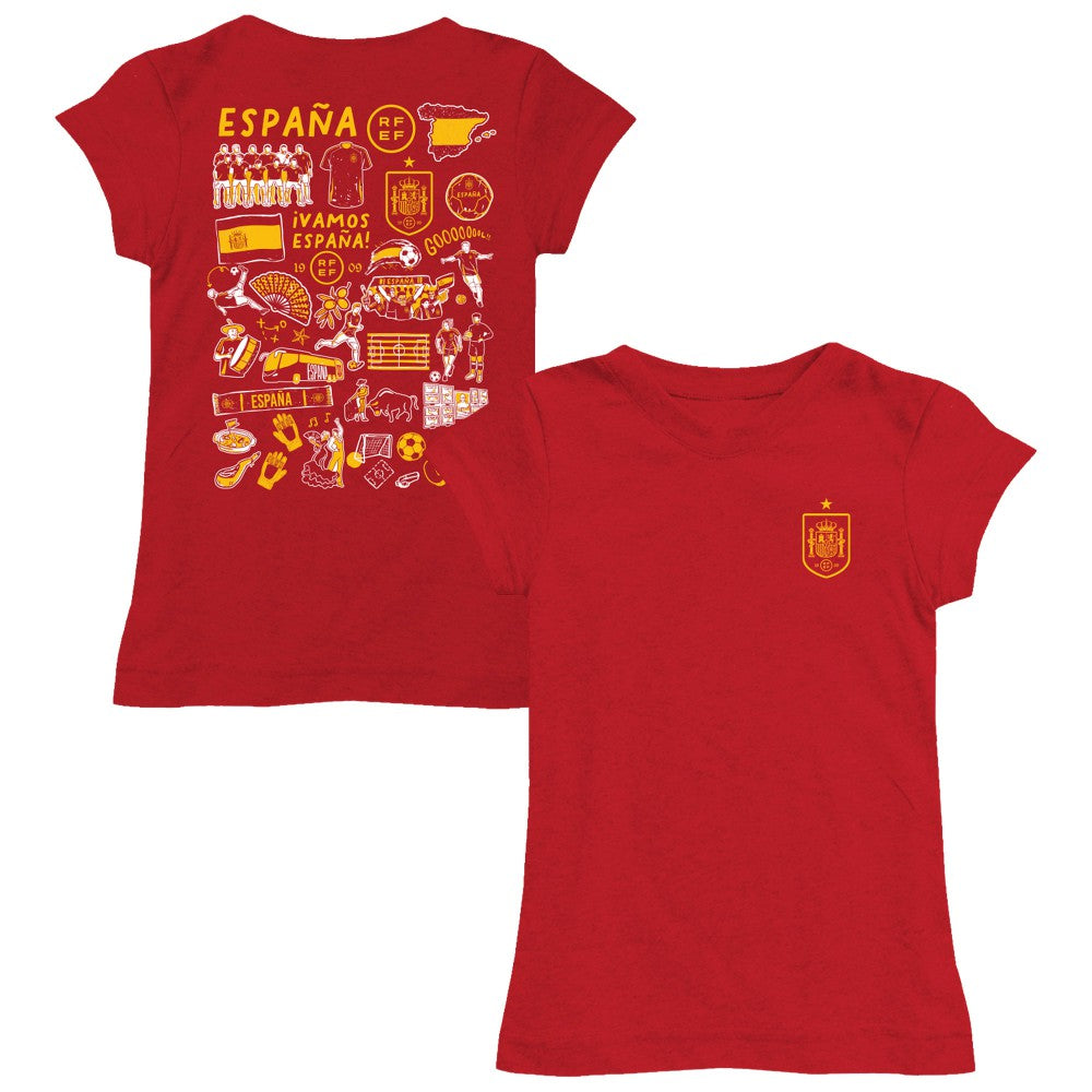 Spain National Team Vive La Fete Girls Youth Impressions Artwork Fitted T-Shirt - Red sale