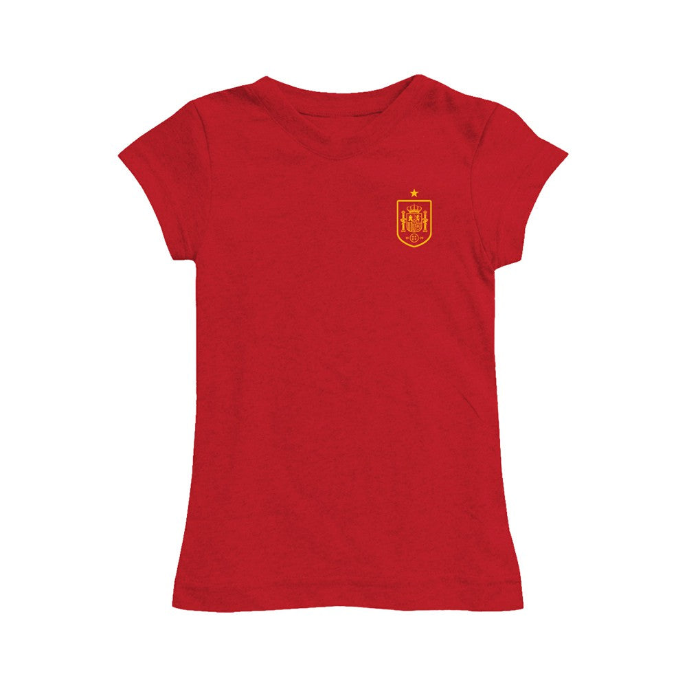 Spain National Team Vive La Fete Girls Youth Impressions Artwork Fitted T-Shirt - Red sale