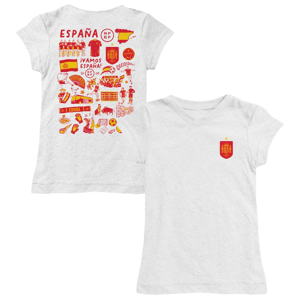 Spain National Team Vive La Fete Girls Youth Impressions Artwork Fitted T-Shirt - White on sale