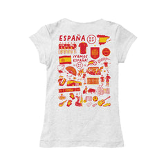 Spain National Team Vive La Fete Girls Youth Impressions Artwork Fitted T-Shirt - White on sale