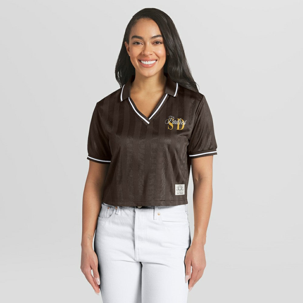 San Diego Padres WEAR by Erin Andrews Women's Cropped Polo - Brown