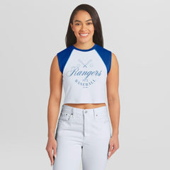 Texas Rangers WEAR by Erin Andrews Women's Cooperstown Cropped Raglan Tank Top - White