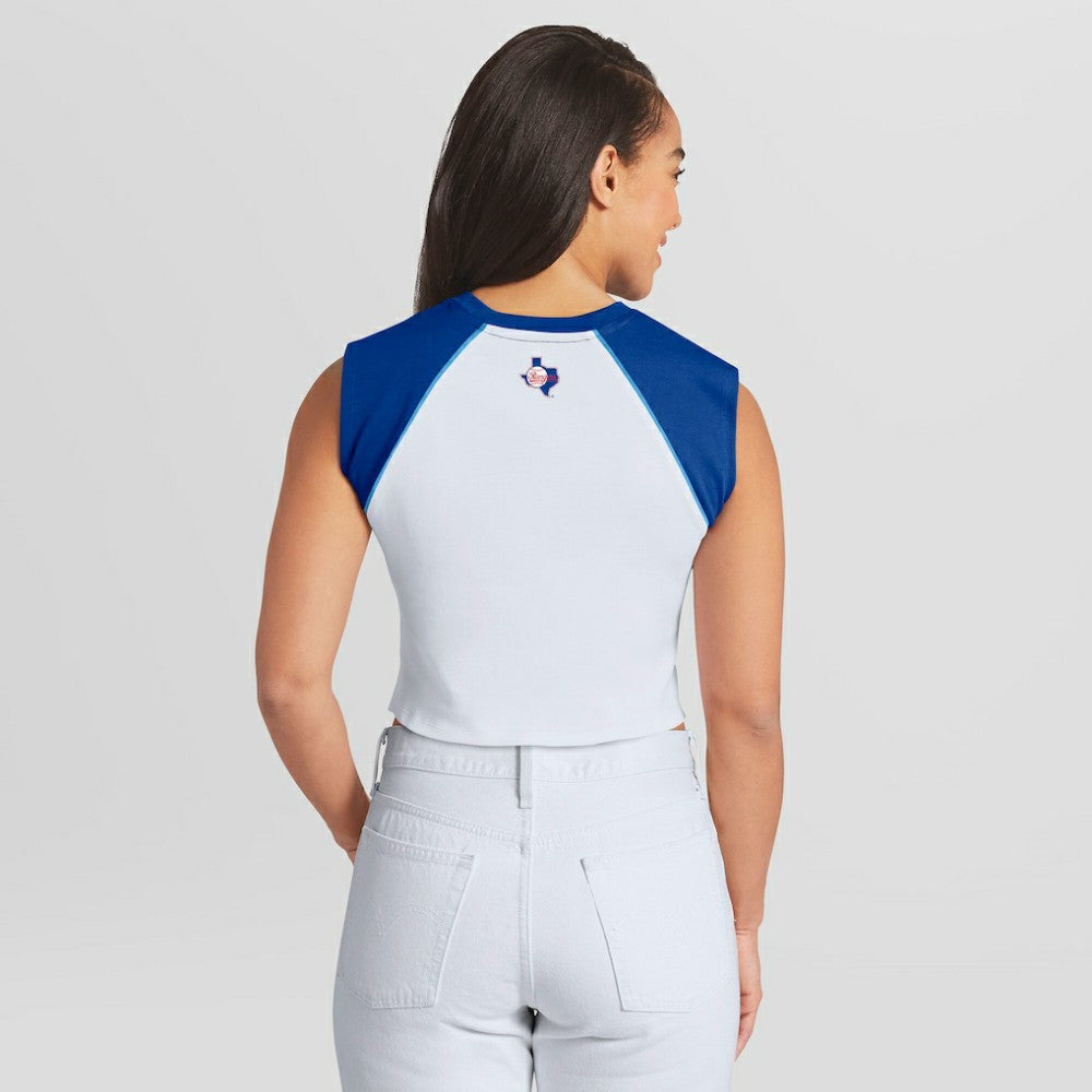 Texas Rangers WEAR by Erin Andrews Women's Cooperstown Cropped Raglan Tank Top - White