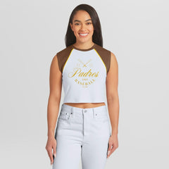San Diego Padres WEAR by Erin Andrews Women's Cooperstown Cropped Raglan Tank Top - White