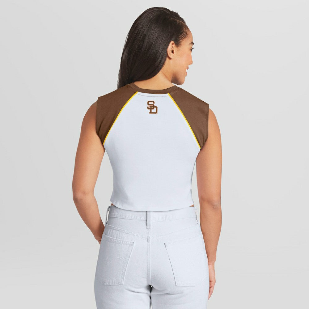San Diego Padres WEAR by Erin Andrews Women's Cooperstown Cropped Raglan Tank Top - White