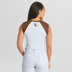 San Diego Padres WEAR by Erin Andrews Women's Cooperstown Cropped Raglan Tank Top - White