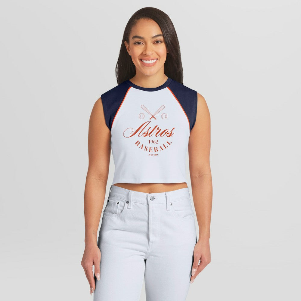Houston Astros WEAR by Erin Andrews Women's Cooperstown Cropped Raglan Tank Top - White