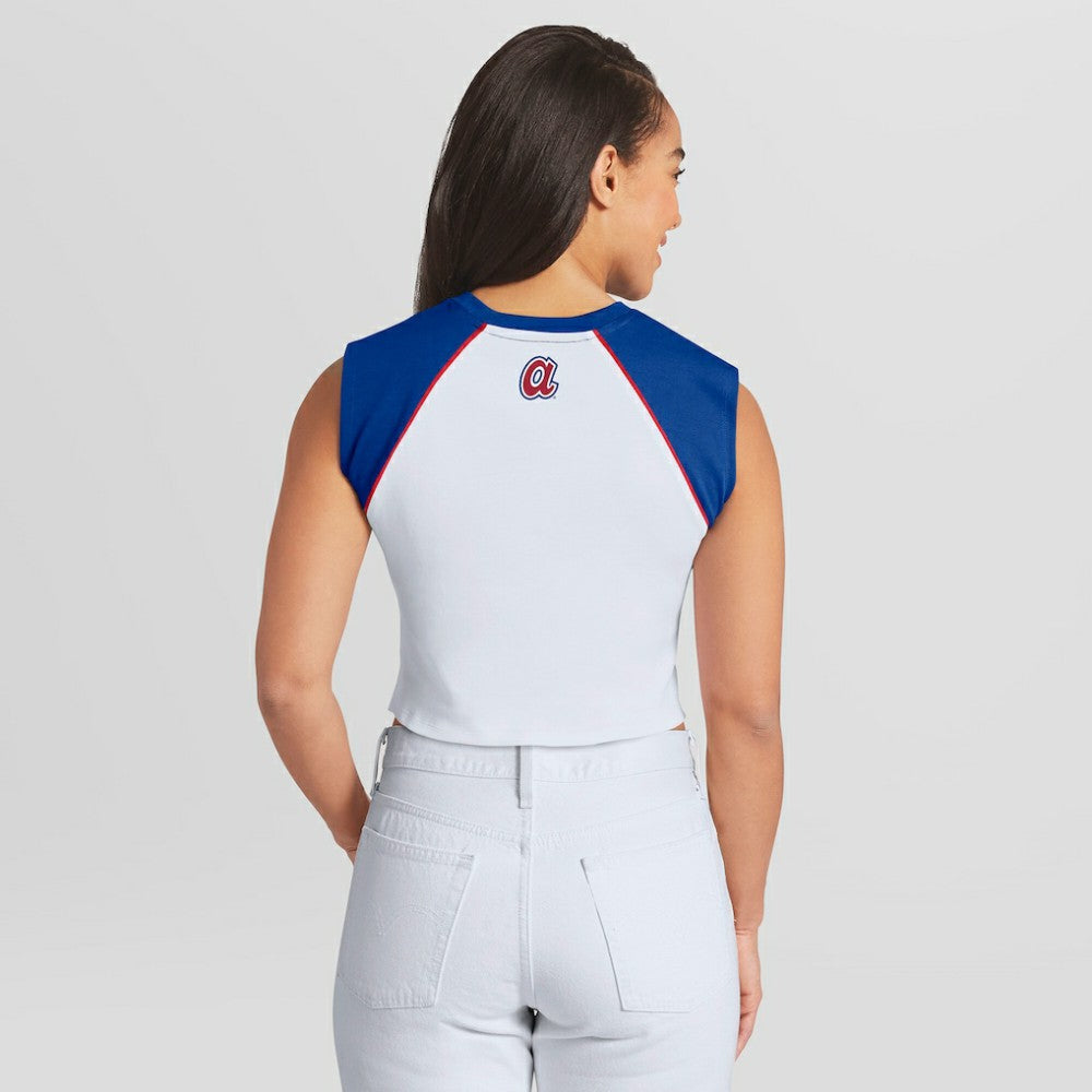 Atlanta Braves WEAR by Erin Andrews Women's Cooperstown Cropped Raglan Tank Top - White