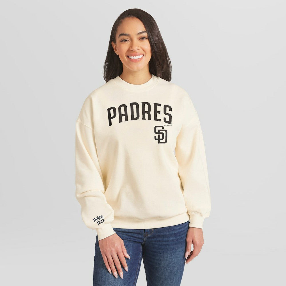 San Diego Padres WEAR by Erin Andrews Women's Heavyweight Crew Neck Sweatshirt - Cream