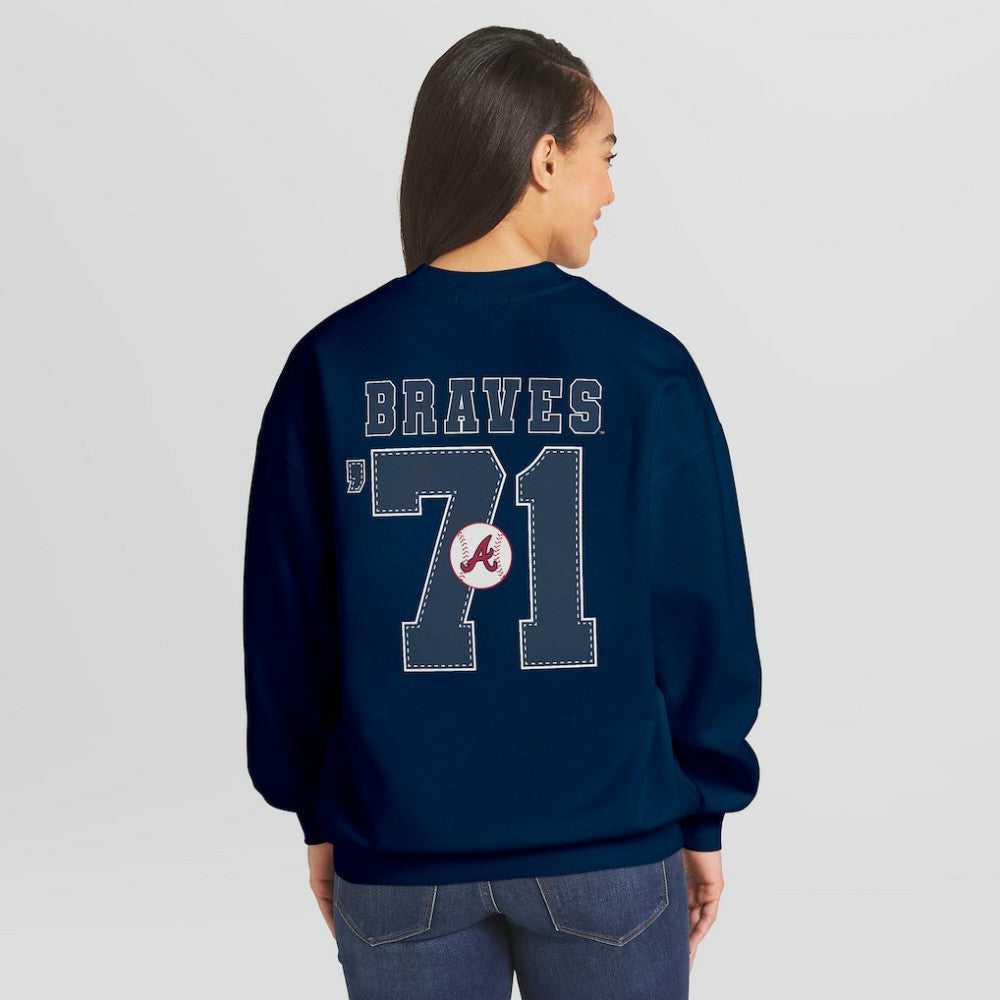 Atlanta Braves WEAR by Erin Andrews Women's Heavyweight Crew Neck Sweatshirt - Navy