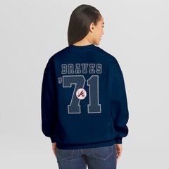 Atlanta Braves WEAR by Erin Andrews Women's Heavyweight Crew Neck Sweatshirt - Navy