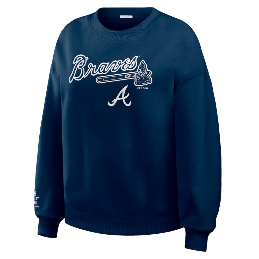 Atlanta Braves WEAR by Erin Andrews Women's Heavyweight Crew Neck Sweatshirt - Navy