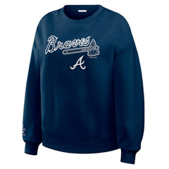 Atlanta Braves WEAR by Erin Andrews Women's Heavyweight Crew Neck Sweatshirt - Navy