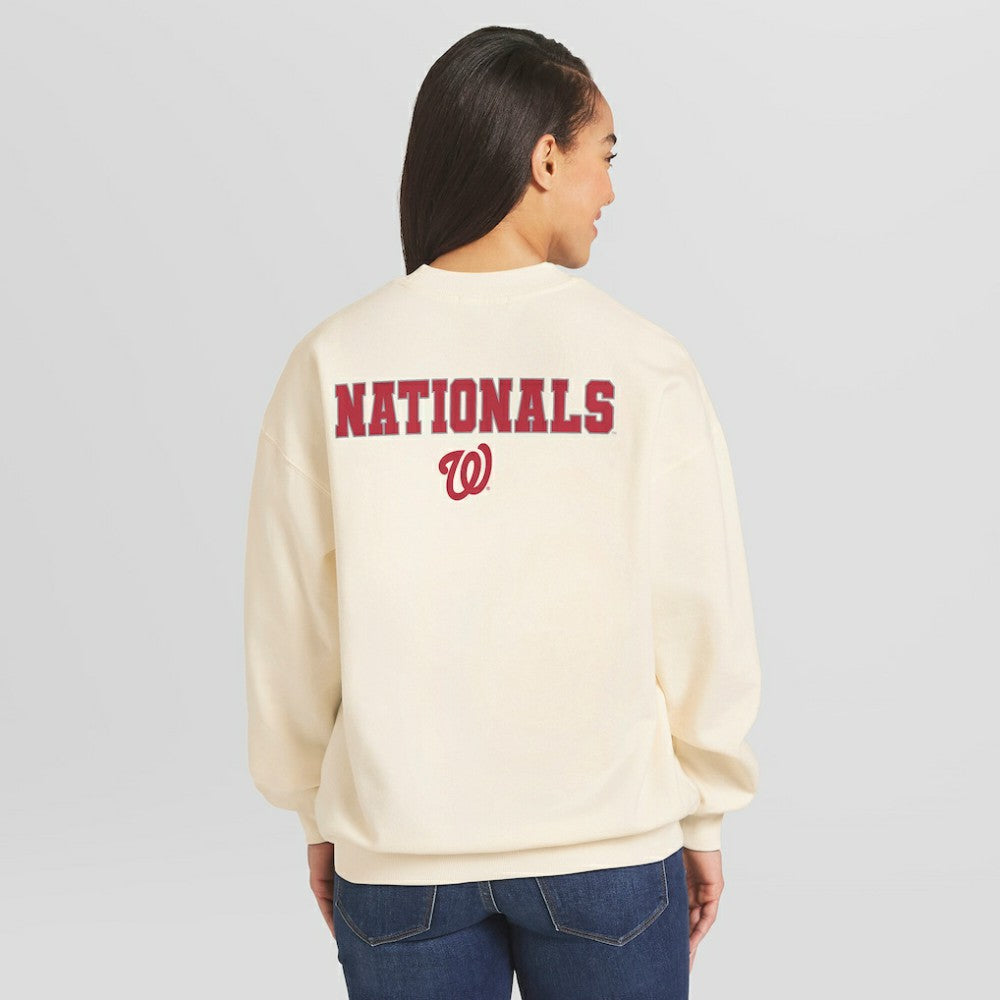 Washington Nationals WEAR by Erin Andrews Women's Heavyweight Crew Neck Sweatshirt - Cream
