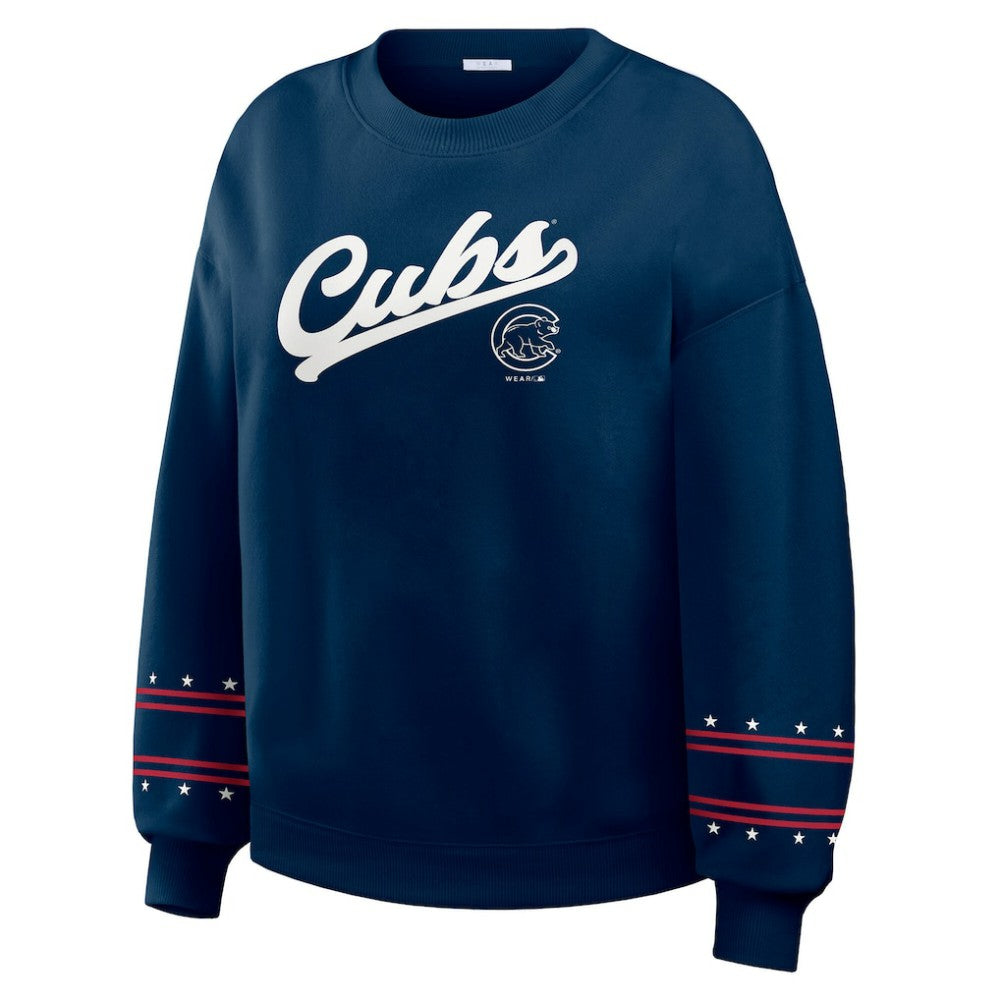 Chicago Cubs WEAR by Erin Andrews Women's Americana Heavyweight Fleece Sweatshirt - Navy