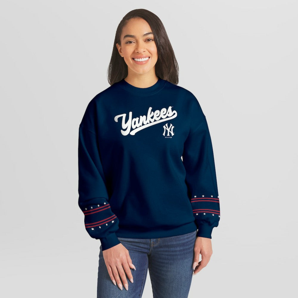 New York Yankees WEAR by Erin Andrews Women's Americana Heavyweight Fleece Sweatshirt - Navy