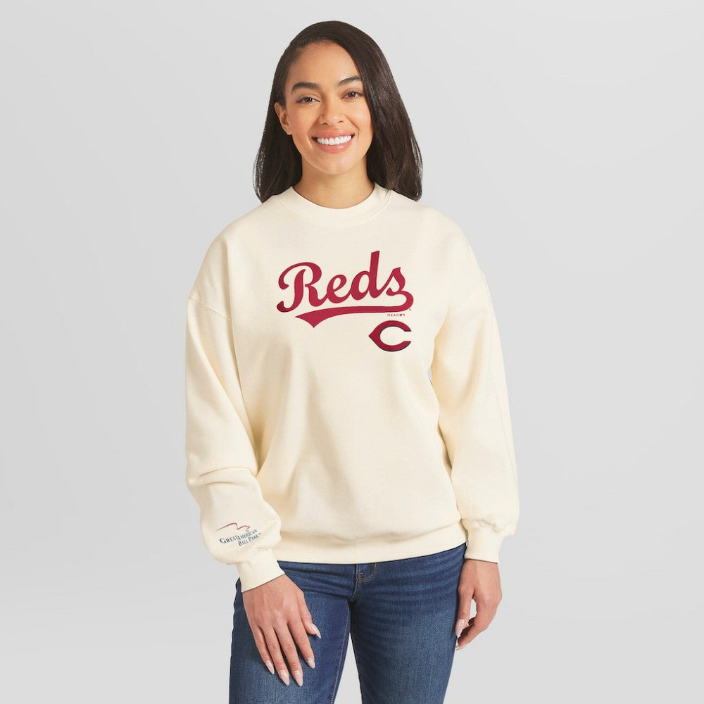 Cincinnati Reds WEAR by Erin Andrews Women's Heavyweight Crew Neck Sweatshirt - Cream