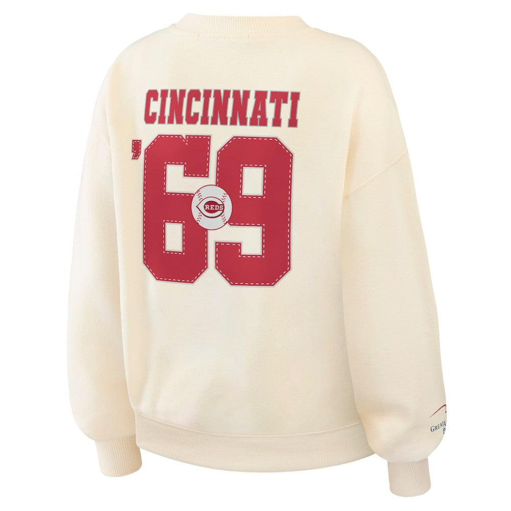 Cincinnati Reds WEAR by Erin Andrews Women's Heavyweight Crew Neck Sweatshirt - Cream