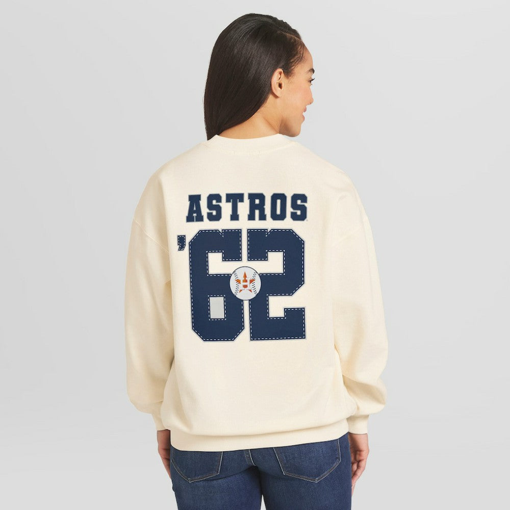 Houston Astros WEAR by Erin Andrews Women's Heavyweight Crew Neck Sweatshirt - Cream