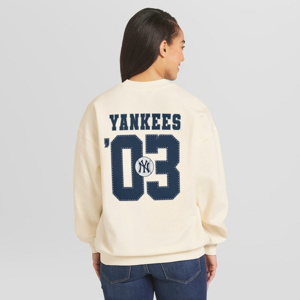 New York Yankees WEAR by Erin Andrews Women's Heavyweight Crew Neck Sweatshirt - Cream