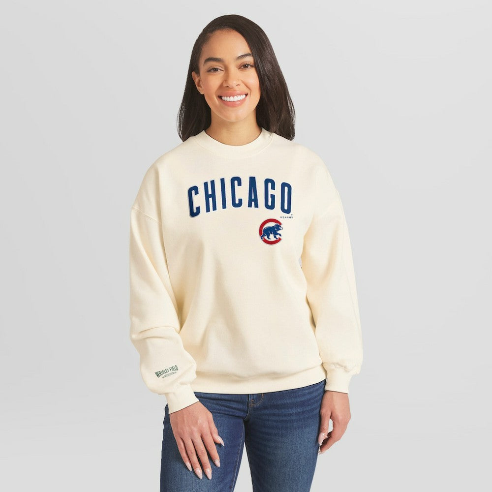 Chicago Cubs WEAR by Erin Andrews Women's Heavyweight Crew Neck Sweatshirt - Cream