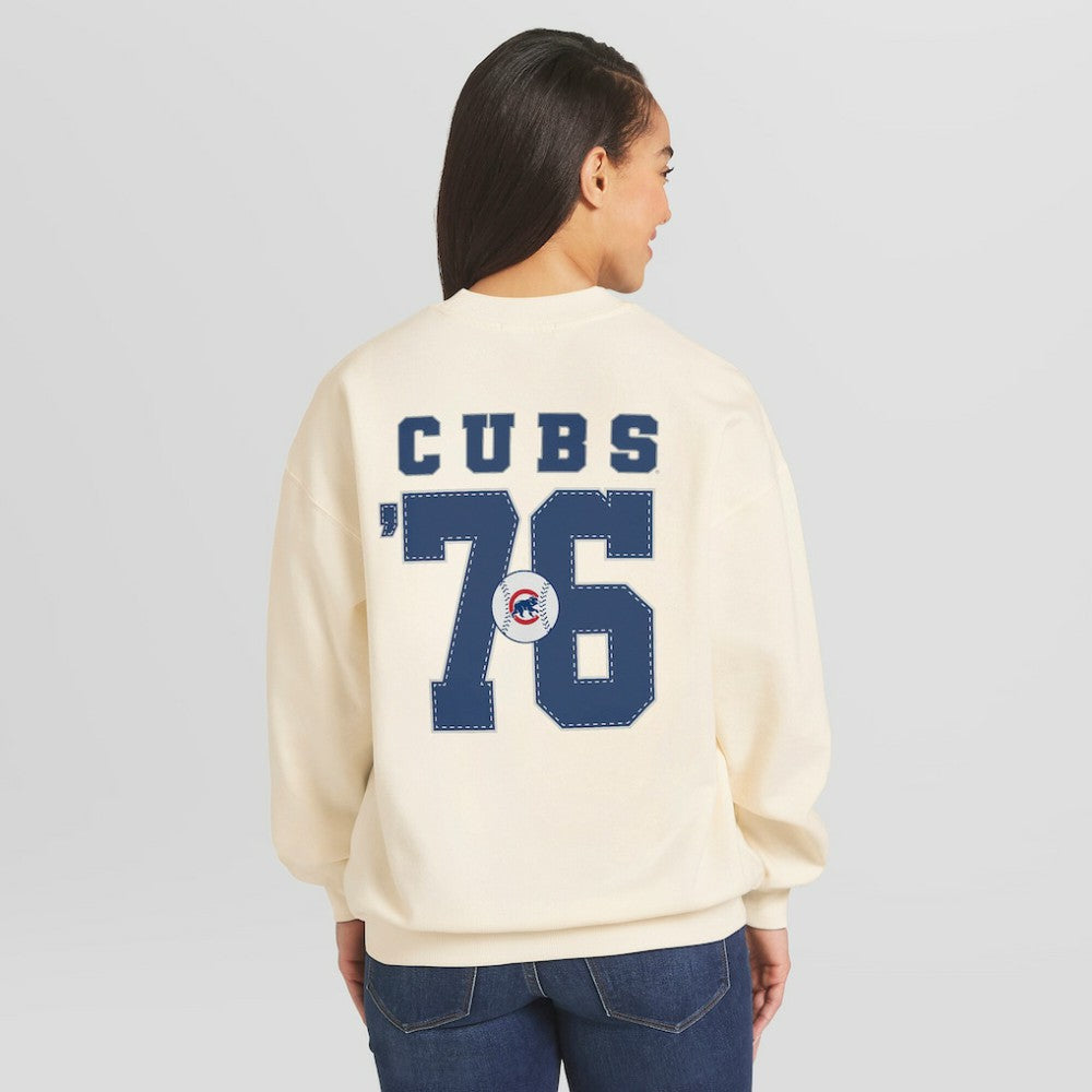Chicago Cubs WEAR by Erin Andrews Women's Heavyweight Crew Neck Sweatshirt - Cream
