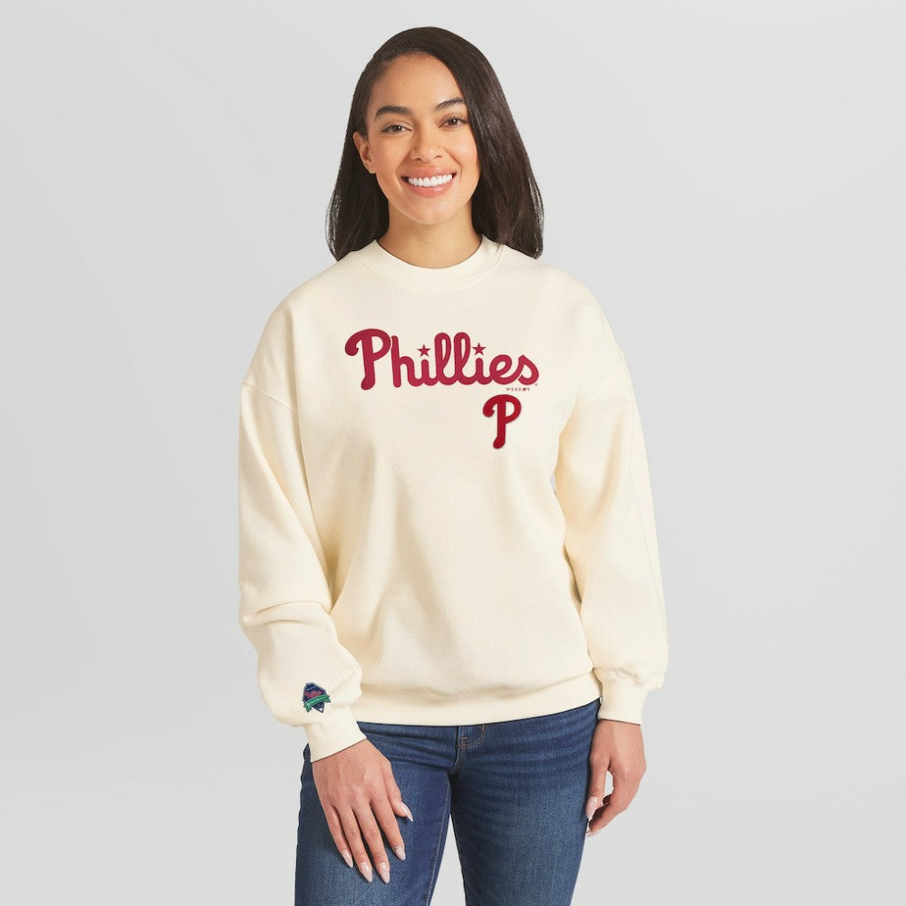 Philadelphia Phillies WEAR by Erin Andrews Women's Heavyweight Crew Neck Sweatshirt - Cream