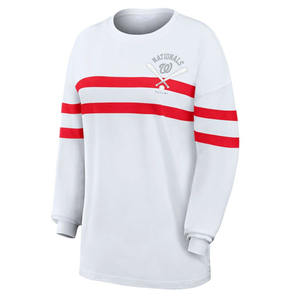 Washington Nationals WEAR by Erin Andrews Women's Oversized Long Sleeve Striped T-Shirt - White