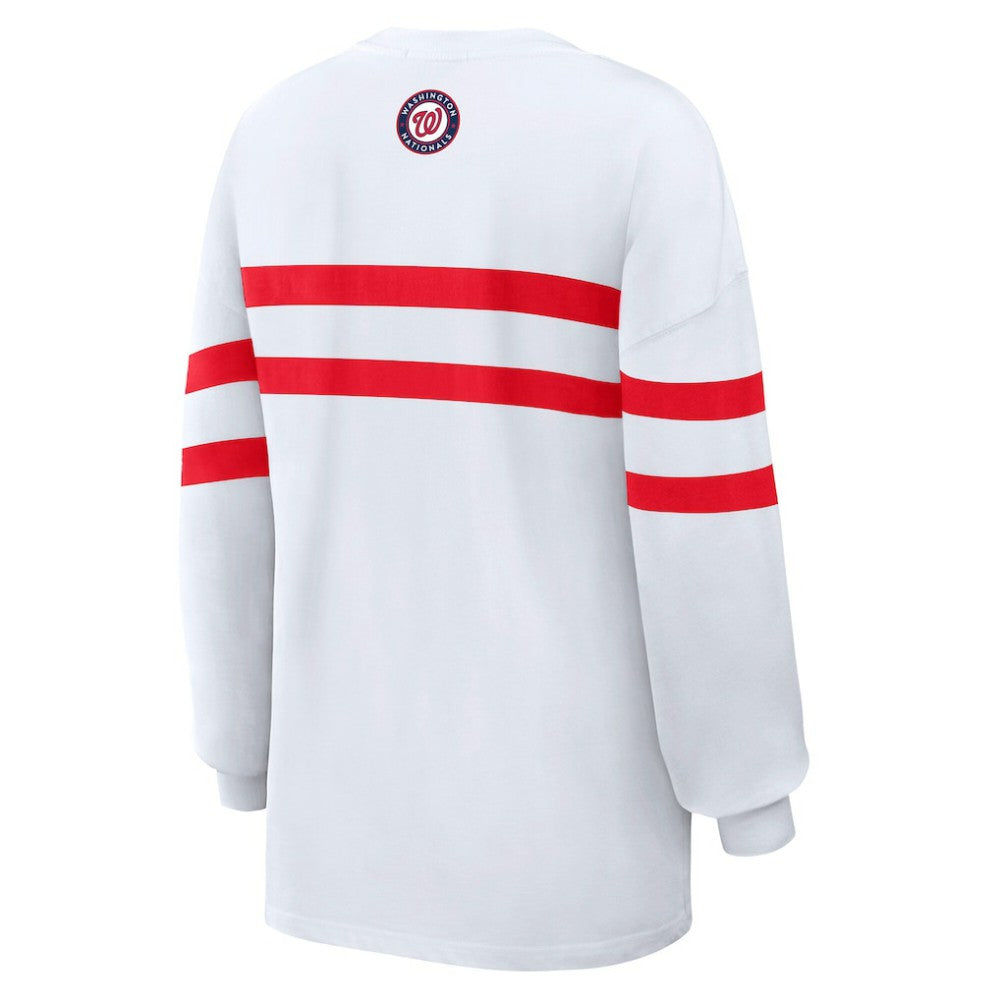 Washington Nationals WEAR by Erin Andrews Women's Oversized Long Sleeve Striped T-Shirt - White