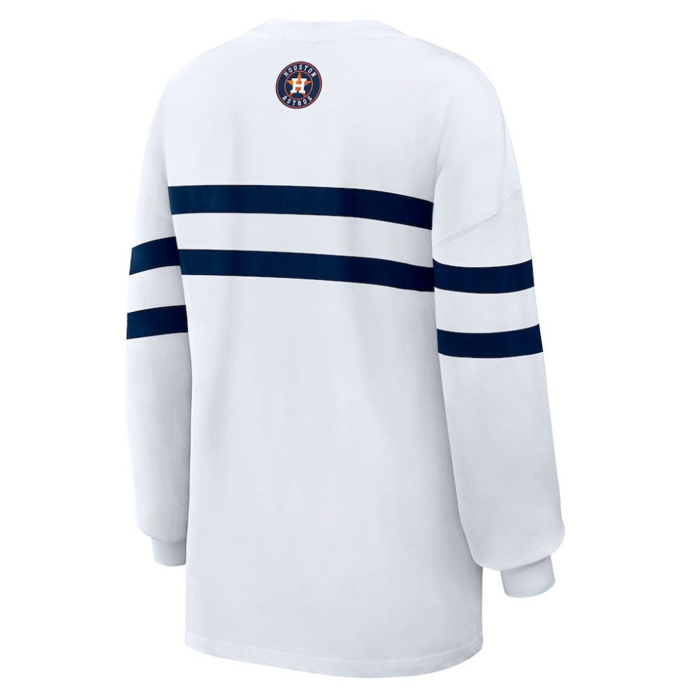 Houston Astros WEAR by Erin Andrews Women's Oversized Long Sleeve Striped T-Shirt - White